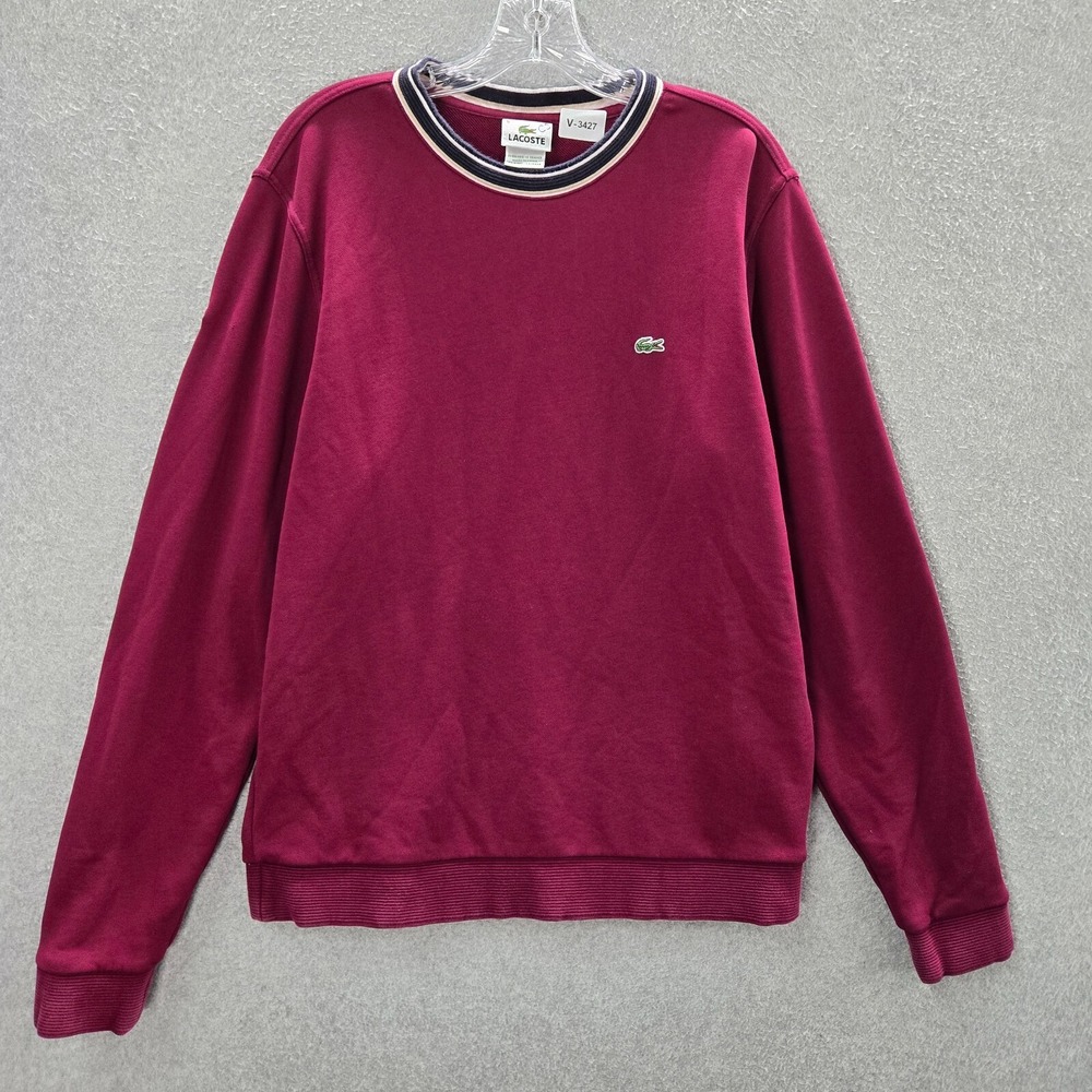Lacoste Men Sweatshirt 5 Red Logo Long Sleeve Crew Neck READ